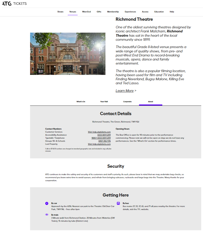 What is the opening hours for the Richmond Theatre ATG Tickets